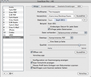 Scanprofil Thermopapier Register Ablage