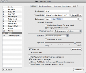 Scanprofil LREC Register Ablage