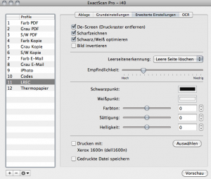 Scanprofil LREC Register Erweiterte Einstellungen