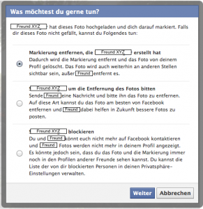 Facebook Markierung entfernen