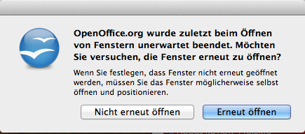 Fehlermeldung beim Öffnen von OpenOffice